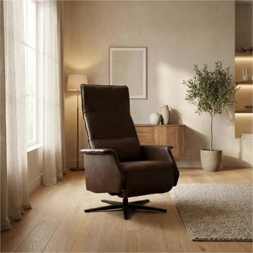 Leren relaxfauteuil Mojo - Granada Chocolate (bruin) -, Nieuw, Ophalen of Verzenden, 50 tot 75 cm, Industrieel, Modern