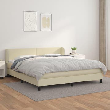 vidaXL Boxspring met matras kunstleer crèmekleurig 180x200, Overige materialen, Eenpersoons, Verzenden, Nieuw