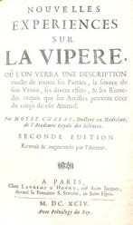 Moyes Charas - Nouvelles Expériences sur la Vipère . Rare