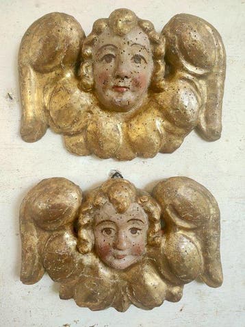 sculptuur, Putti- angeli (XVII secolo) - 17 cm - Verguld