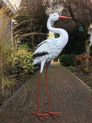 Sculptuuur voor buiten, Ooievaar Tuin sculptuur 90cm - 90 cm