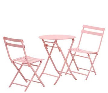 Nieuwe Opvouwbare Roze Bistroset – 3-Delige Balkonset voor 2, Verzenden, Nieuw, Stoel, Tuinset