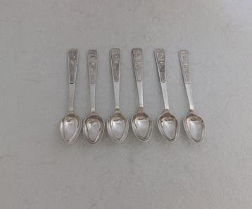 Set of 6 Art Deco Coffee - Lepel - .900 zilver