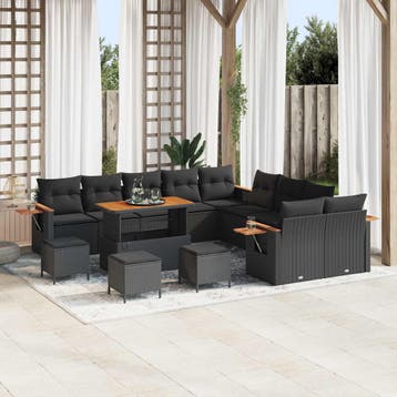 vidaXL Tuinbankenset 14 st Zwart poly rattan, Verzenden, Nieuw, Rotan, 4 zitplaatsen