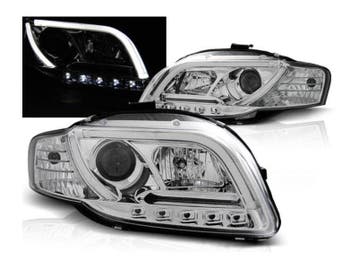 LED Tube koplampen Chrome geschikt voor Audi A4 B7, Auto-onderdelen, Verlichting, Verzenden, Nieuw, Audi