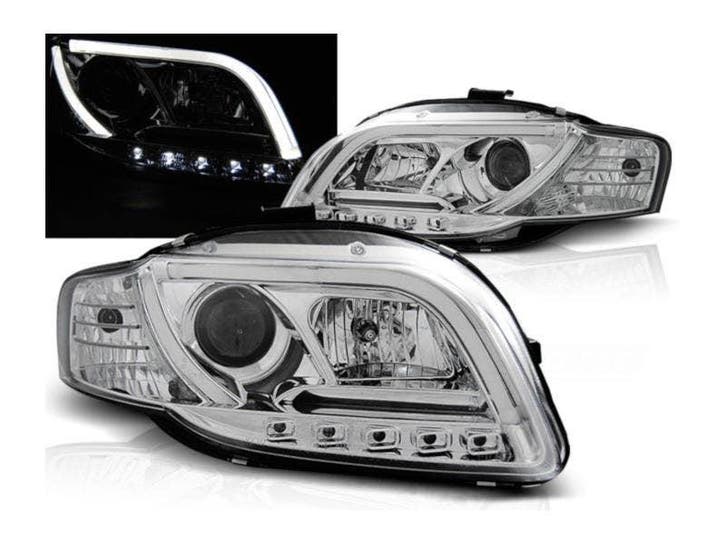 LED Tube koplampen Chrome geschikt voor Audi A4 B7, Auto-onderdelen, Verlichting, Nieuw, Audi, Verzenden