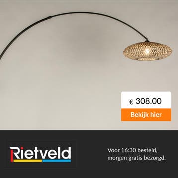 Rietveld-Vloerlampen-Zwart, Bruin, Naturel-Metaal, Rotan, Verzenden, Nieuw