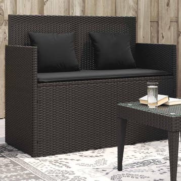 vidaXL Tuinbank met kussens poly rattan zwart, Tuin en Terras, Tuinbanken, Verzenden, Nieuw