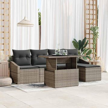 vidaXL Tuin Sofa Set 6 st Grijs poly rattan, Verzenden, Nieuw, Rotan, 6 zitplaatsen