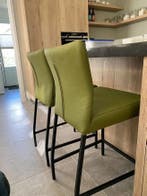 Set van 2 leren barstoelen - groen leer, Ophalen of Verzenden, Nieuw, Leer