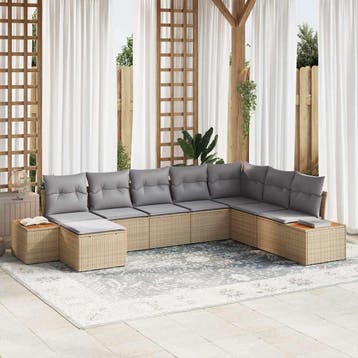 vidaXL Tuinbankenset 8 st Beige Poly riet, Verzenden, Nieuw, Rotan, 8 zitplaatsen