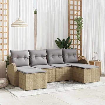 vidaXL Bankstel 6 st Beige en lichtgrijs poly rattan, Verzenden, Nieuw, Rotan, 6 zitplaatsen