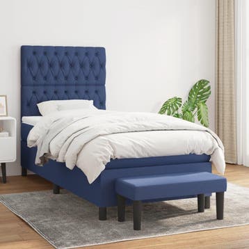 vidaXL Boxspring met matras stof blauw 90x200 cm, 90 cm, Eenpersoons, Nieuw, 200 cm