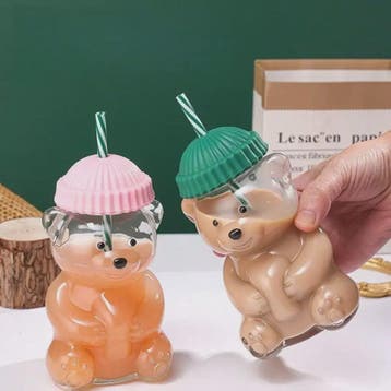 Schattige Beer Beker met Rietje en Deksel - Plastic Drinkbek, Verzenden, Nieuw