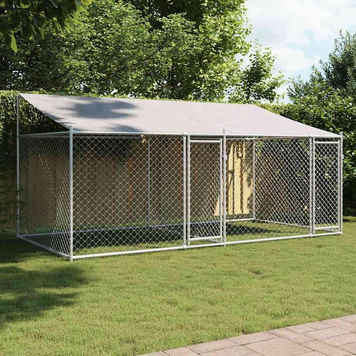 vidaXL Hondenhok met dak en deuren 4x2x2 m gegalvaniseerd, Dieren en Toebehoren, Honden-accessoires, Nieuw, Verzenden