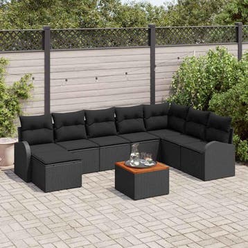 vidaXL Tuinbankenset 9 st Zwart poly rattan, Verzenden, Nieuw, Rotan, Meer dan 8 zitplaatsen