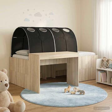 vidaXL Bed met Tunnel 3 st Sonoma Eiken en Zwart Bewerkt, Huis en Inrichting, Verzenden, Nieuw, Bruin, Hout