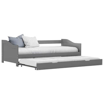 vidaXL Bedbank uittrekbaar grenenhout grijs 90x200 cm, 90 cm, Eenpersoons, Verzenden, Nieuw