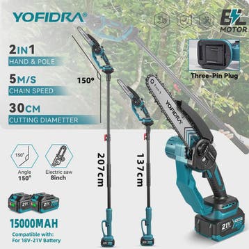 YOFIDRA Telescopische Accu Kettingzaag - 8 Inch Snoerloos Sn, Verzenden, Nieuw