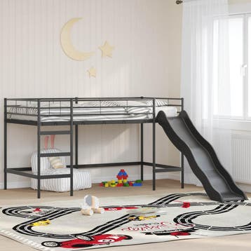 vidaXL Kinder loft bedframe met glijbaan Effen Zwart en, Verzenden, Nieuw, Zwart, Metaal