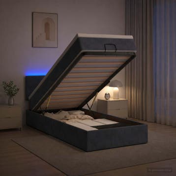 vidaXL Ottoman Bed met Matrassen en LED Donkergrijs 80 x 200, Huis en Inrichting, Verzenden, Nieuw, Grijs, Stof