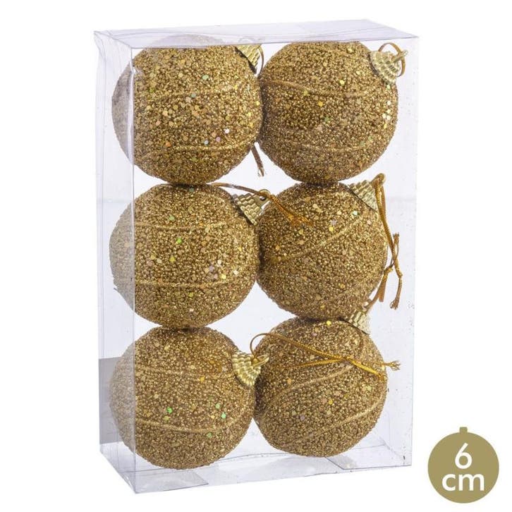 Kerstballen set 6 stuks Goud Ø 6 cm, Diversen, Kerst, Nieuw, Ophalen of Verzenden