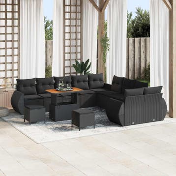 vidaXL Tuin Sofa Set 13 st 13-Aantal zitplaatsen Zwart, Verzenden, Nieuw, Rotan, 3 zitplaatsen