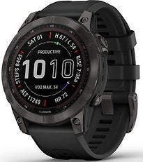 Garmin Fenix 7 47 mm carbon grey DLC titanium met zwarte, Verzenden, Zo goed als nieuw