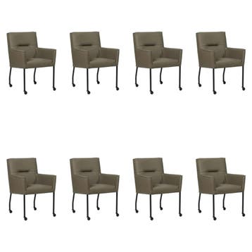 Set van 8 Leren eetkamerstoelen Lucky - Toledo Smog (grijs), Ophalen of Verzenden, Nieuw, Leer