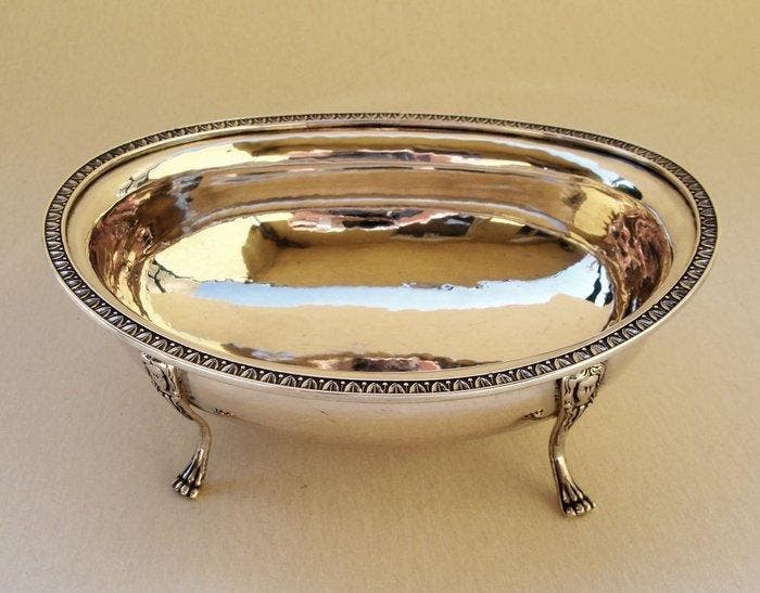 Hand-Hammered Italian Silver - Kom - Art Nouveau-stijl met, Antiek en Kunst, Antiek | Goud en Zilver