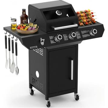 Kaminer Gasbarbecue 2+1 10 kW zwart met zijbrander, glaze..., Ophalen of Verzenden, Nieuw