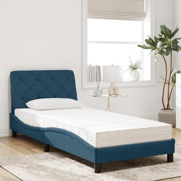 vidaXL Bed met matras fluweel blauw 90x200 cm, Huis en Inrichting, 90 cm, Eenpersoons, Nieuw, 200 cm