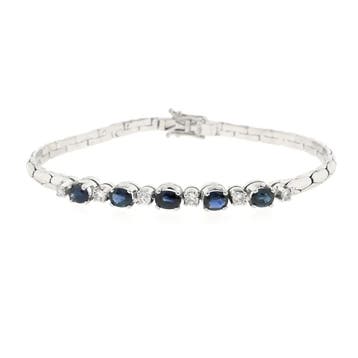 Witgouden cobra schakelarmband met saffier en diamant; 0,..., Gebruikt, Overige kleuren, Ophalen of Verzenden, Met edelsteen