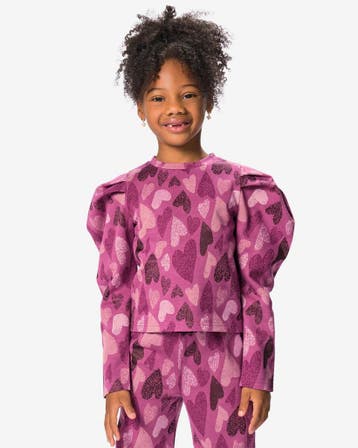 HEMA Kinder T-shirt jersey hartjes donkerpaars, Verzenden, Nieuw