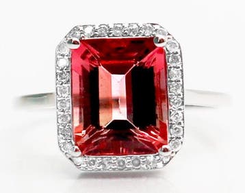 Ring - 14 karaat Witgoud Toermalijn - Diamant, Nieuw