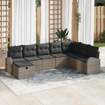 vidaXL Tuin Sofa Set 8 st Grijs poly rattan, Verzenden, Nieuw, Rotan, 8 zitplaatsen