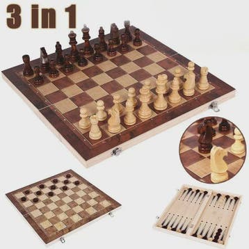 3-in-1 Houten Schaken, Dammen en Backgammon Spel - Draagbaar, Hobby en Vrije tijd, Verzenden, Nieuw