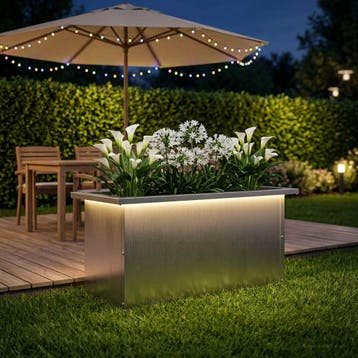vidaXL Plantenbak met led zilver 30 x 60 x 30 cm Roestvrij, Verzenden, Nieuw, Metaal, 60 tot 100 cm