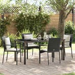vidaXL Tuin eettafelset met kussen 5 pcs Zwart poly rattan, Verzenden, Nieuw, Rotan