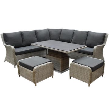 Bilbao dining hoek loungeset 6 delig grijs verstelbare tafel, Ophalen of Verzenden, Nieuw, Wicker