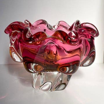 Josef Hospodka - Vaas - Kristal - Cranberry-Amber, Antiek en Kunst, Antiek | Glas en Kristal