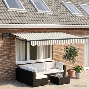 vidaXL Handbediende luifel met LEDs Lichtgrijs en wit., Verzenden, Nieuw