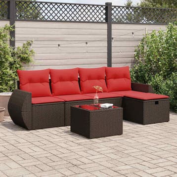 vidaXL 6-delige Loungeset met kussens poly rattan bruin, Tuin en Terras, Verzenden, Nieuw, 5 zitplaatsen, Loungeset