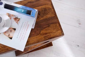 Massief houten bijzettafel Z 45cm Sheesham steenafwerking, Ophalen of Verzenden, Nieuw
