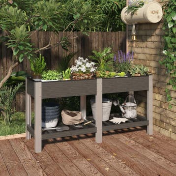 vidaXL Plantenbak verhoogd met schap 150x50x75 cm HKC grijs, 100 cm of meer, Verzenden, Nieuw, 60 cm of meer