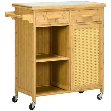 TRUUSK Keukenwagen met Lade en Kast - Bamboe - Handdoekhoude, Verzenden, Nieuw