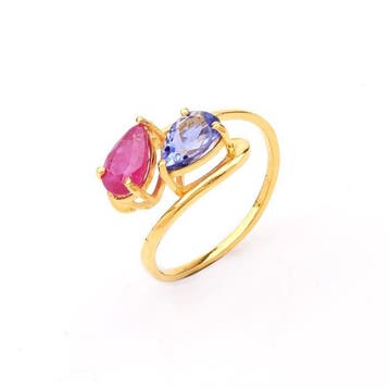Teenring - 14 karaat Geel goud - 1.83ct. tw. Robijn -
