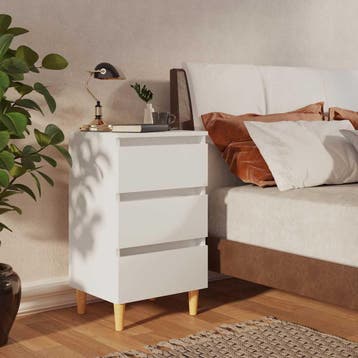 vidaXL Nachtkastje met massief houten poten 40x35x69 cm wit, Minder dan 45 cm, Verzenden, Nieuw, 55 tot 70 cm