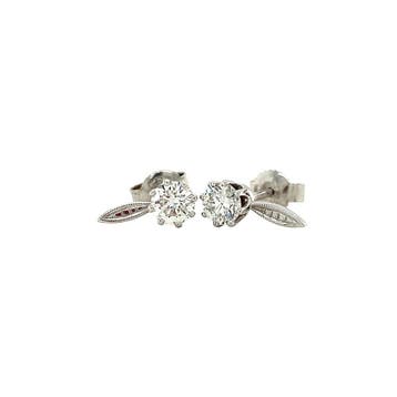 Witgouden oorstekers met diamant 14 krt, Sieraden, Tassen en Uiterlijk, Oorbellen, Verzenden, Zo goed als nieuw, Goud