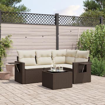 vidaXL 5-delige Loungeset met kussens poly rattan bruin, Verzenden, Nieuw, Loungeset